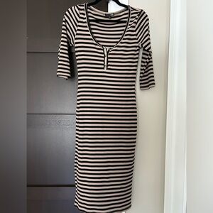 Align With Destiny Stripe Dress -
Taupe/Black Size Medium